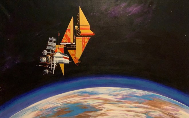 Zamuel Huben avaruusaiheinen maalaus on akryylivärein maalattu